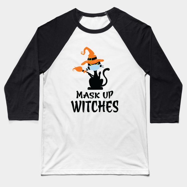 Mask Up Witches Baseball T-Shirt by Rebelion